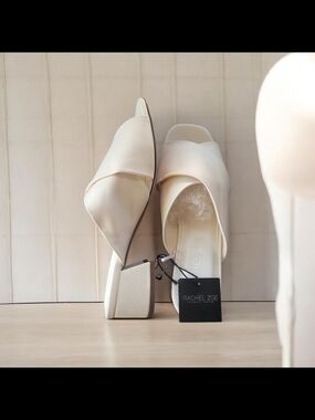 Rachel Zoe Garland Ivory Chunky Block Heel Mules 6.5 Nwot